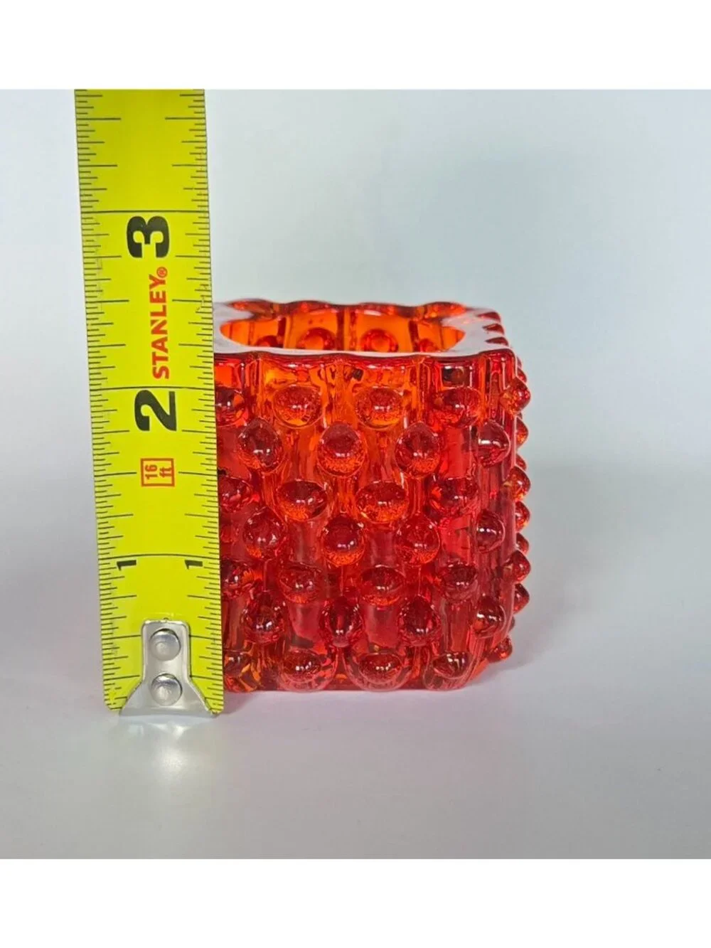 Mid-Century Fenton Glass Red, Amberina Glass Hobnail Candle Holder 2.5